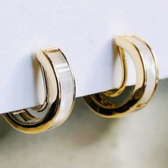 NWOT:  White Mother of Pearl 14K Gold Plated Clip On Earrings - Picture 5 of 7